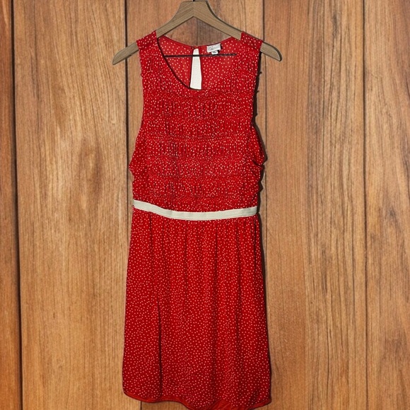 POSTMARK ANTHROPOLOGIE POLKA DOT KEYHOLE BACK DRESS RUCHED BODICE SIZE LARGE - Picture 2 of 6
